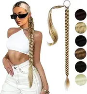 Long Braided Ponytail Extension with Hair Tie Straight Wrap Around Hair Extensions Ponytail Natural Soft Synthetic Hair Piece for Women Girls Daily Wear (80cm, 27/613#)