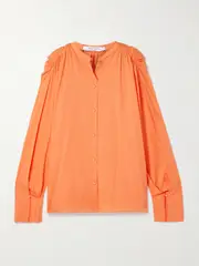 [Another Tomorrow] Another Tomorrow - Gathered Cotton-voile Shirt - Orange - IT46 IT 46 Orange