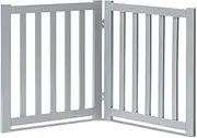 LZRS 2-Panel Wooden Free Standing Foldable Dog Gate – Solid Hardwood 24" High, Step-Over Safety Pet Gate for Doorways, Stairs & Small Spaces - Indoor Use, Grey