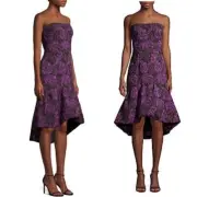 NWT Women $295 Aidan Mattox Strapless Jacquard Midi Dress Purple Black SZ-2