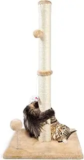ANWA 32" Tall Cat Scratching Posts for Indoor Cats, 3-in-1 Cat Scratching Post with Plush Toys, Premium Sisal Post for Cats at All Ages with Reinforced Stable Base, Beige