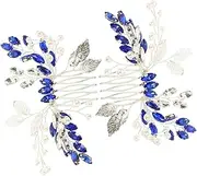 OATIPHO 2 pcs Blue Rhinestone Hair Comb Elegant Leaf Design Bridal Hair Accessories for Weddings Parties Special Occasions Durable Rhinestone for Brides Bridesmaids