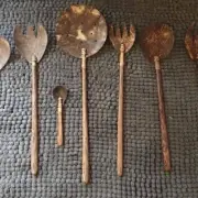 Set 7 Coconut wood salad servers spoons forks serving Island Fiji Tropical