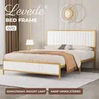 Levede White Double Bed Frame Queen Metal Leather Soft Headboard Storage Gold