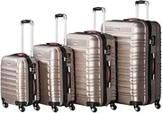 [PROVITERA] Set of 4 Hard ABS Suitcases S-M-L-XL Telescopic Handle and 4 Easy Roll Wheels, Code Lock Lock, Heavy Duty Travel Trolley with Hand Luggage, champagne, Modern