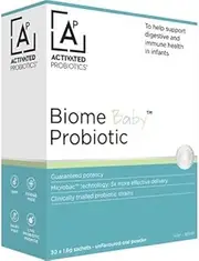 Activated Probiotics Biome Baby Probiotic Powder | To Help Support Digestive And Immune Health | Clinically Trialled Strains for Digestive and Immune Support | Unflavoured, 30 Sachets x 1.6g