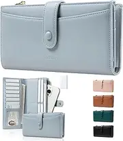 [Vulkitty] Soft Leather Long Wallets for Womens Bifold Credit Card Women's Wallets Lots of Cards Money Phone Organizers for Women Ladies Female Cash Purse Wallet (Blue, Large)