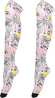 [Caihoyu] Knee-High Socks Women Casual Extra Long Tigh High Socks Over Knee High Sock for Stage Performances Lighthouse Palm Leaf Pineapple, Lighthouse Palm Leaf Pineapple