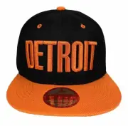 Detroit MI Flat Bill Snap Back Ball Cap Embroidered Orange/Black Hat Adjustable
