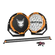 LIGHTFOX 9" Osram LED Driving Lights + 28" Single Row LED Light Bar + Wiring Kit