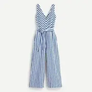 NWT J Crew V-Neck Wide Leg Belted Jumpsuit Royal Blue White Stripe Sz 16 Resort