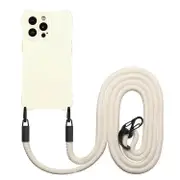 For iPhone 15 Plus Four-corner Shockproof TPU Phone Case with Lanyard - White