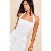 White Premium Linen Halterneck Top, White