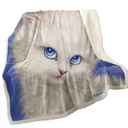 Beautiful Blue Sapphire Eyes Kitty Cat Throw Blanket