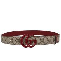 在飛比找Yahoo奇摩購物中心優惠-GUCCI Marmont 紅色雙G防水布皮帶(85cm)