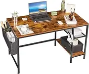 Furmax Home Office Desk 47 inch Small Study Writing Desk Computer Simple Splice Board Table 2-Tier Laptop Table with Storage Bag and Removable Storage Shelves (Brown)