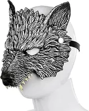 Wolf Mask and Tail Glove Set, Scary Half Face Werewolf Mask Animal Masquerade Mask for Men Halloween Cosplay Costume
