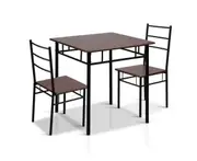 Artiss Metal Table and Chairs - Walnut & Black