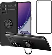[Asuwish] Phone Case for OnePlus 8T OnePlus8T Plus 9R 5G with Tempered Glass Screen Protector Cover and Ring Holder Stand Accessories One Plus8T5G On + 1 Plus 8Tplus 1plus 8T+ One+ T8 1+ 1+8T Pro Black