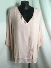AUTOGRAPH LIGHT PINK "CROSS FRONT" 3/4 SLEEVE DOUBLE LAYER TOP SZ 24-NEW STOCK