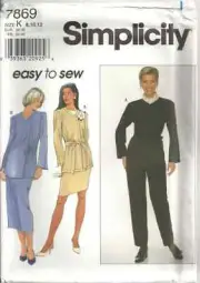 SIMPLICITY 7869 MISSES' SIZE 8-12 JACKET, PANTS, SKIRT PATTERN VINTAGE