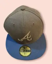 Atlanta Braves 59fifty New Era Flat Bill Hat New - Size 7 1/2 Grey Blue Genuine