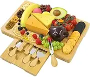 Premium Bamboo Cheese Board Gift Set | Large Charcuterie Board with Slide-Out Drawer, Stainless Steel Knives & Accessories | Ideal Gift - Housewarming, Weddings, Parties | Present for Wife, Mum