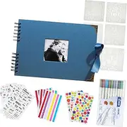 Perfeclan Scrap Book Photo Album Ornament Gifts with Accessories 12 inch x 8 inch Memory Book Multifunctional for Wedding Baby Shower, Blue