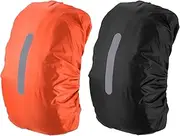 uxcell 30-40L Waterproof Backpack Rain Cover, 2 Pcs Non-Slip Backpack Cover with Vertical Reflective Strap Stay Dry for Hiking, Camping, Hunting, S, Black/Orange