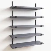 Set of 5 Rustic Wood Shelves Floating Hanging Wall Shelves w/ 10 Shelf Brackets
