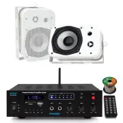 Pyle PFA600BU Bluetooth AUX PA Amplifier Receiver, 2x 5.25" 400W White Speakers