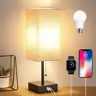 Bedside Table Lamp, Pull Chain Table Lamp with USB C+A Charging Ports, 2700K LED