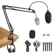 Adjustable Heavy Duty Portable Tripod Mic Stand with 2 Clips and Pop Filter
