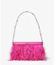 Michael Kors Tabitha LG Feather Embellished Leather Clutch Optic Pink