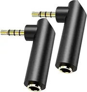 3.5mm Angle Male to Female Audio Adapter,90 Degree Right Angle Gold-Plated TRS Stereo Jack Plug Aux Connector, Compatible with Headsets, Tablets, MP3 Players, Game Controllers, Speakers - 2pack