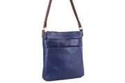 Milleni Womens Italian Leather Bag Soft Nappa Leather Cross-Body Travel - Indigo/Chestnut