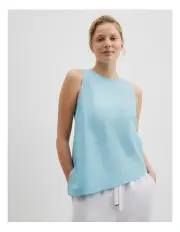 [Country Road] Orgqnically Grown Linen Bias Tank in Sea Blue