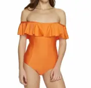 Splendid Womens Sun-Sational Solids One-Piece Swimsuit Orange Size XS -