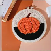 Pumpkin Patch Punch: Easy Rug Hooking Embroidery Kit with Stamped Pattern, Yarn,