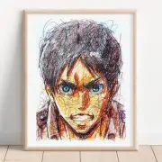 Eren Yeager Ballpoint Pen Print, Attack On Titan Art Poster