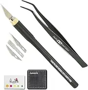 3-Piece Model Tool Set – Tamiya Modeler’s Knife PRO, Tamiya Curved Tweezers & Black Cutting Mat