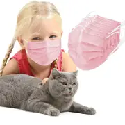 Catzon 50 PCS Kids Disposable Face Mesks For Children 3 Ply Adjustable Solid Color Mask-Pink