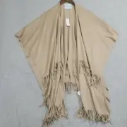 NWT Anthropologie Andersen & Lauth Beige Fringe Shawl Wrap Cape Kimono 12PT