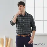 NAUTICA 男裝 格紋舒適純棉長袖襯衫-黑