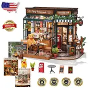 DIY Mini Coffee Bar Dollhouse Kit 1:18 Scale with LED Light - Stress Relief Gift
