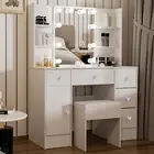 Modern Dressing Table Stool Makeup Large LED Mirror and 5 Drawers Vanity Cabinet