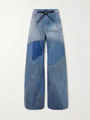 [TOM FORD] TOM FORD - Leather-trimmed Distressed Patchwork High-rise Jeans - Blue - 30 30 Blue