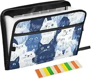 Funny Turkish Angora Cats Navy Blue_1 File Organizer Expanding 13 Pockets A4 Letter Size Receipt Organizer with Zipper Closure Expanding File Folder with Labels for Home Office