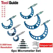 6pc 0-1"-2"-3"-4"-5"-6" Imperial Outside Micrometer .0001" Carbide Spiral Reader