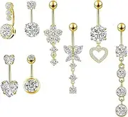 [SKWX] Belly Button Ring Dangle Surgical Stainless Steel Belly Button Piercing Cute Navel Ring Piercing Jewelry Clicker Belly 14G for Women 8PCS